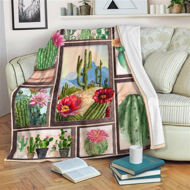 Cactus Bloom Plant Lover Sherpa Fleece Blanket Gifts For Family, For Couple