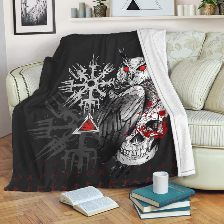 Viking Blanket Viking Owl Skull Blood Style Sherpa Fleece Blanket Gifts For Viking Lovers