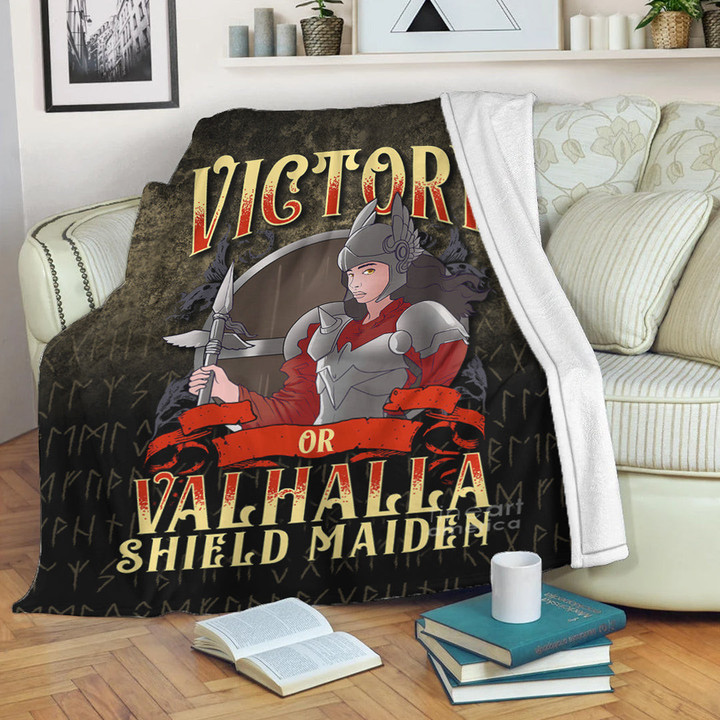 Viking Cute Victory Or Valhalla Shield Maiden Norse Viking Warrior Sherpa Fleece Blanket Gifts For Viking Lovers