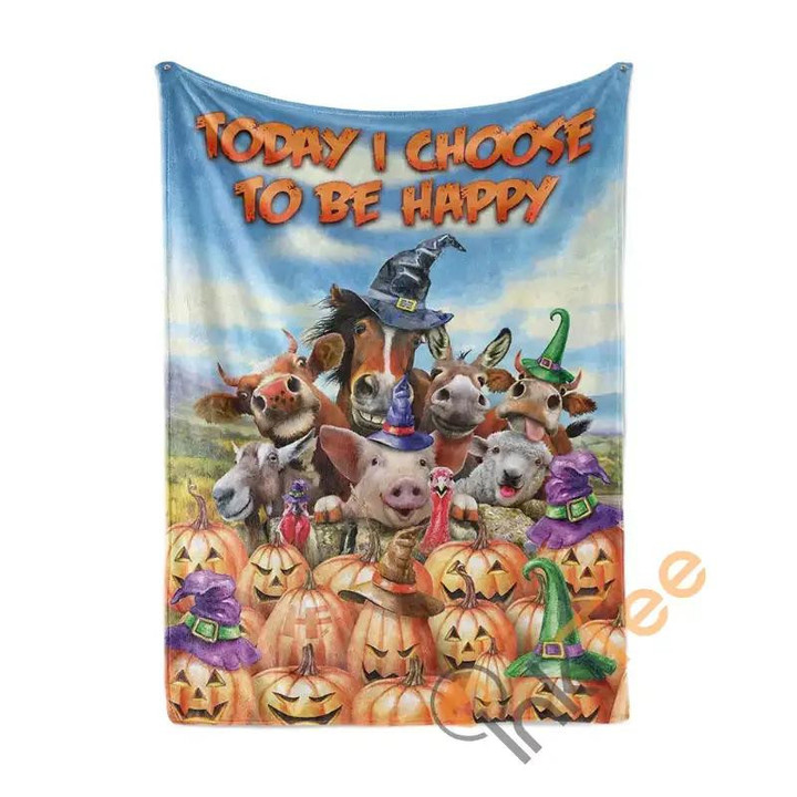 Animals Farmer Today I Choose To Be Happy Halloween Sherpa Fleece Blanket Gifts For Family, For Couple