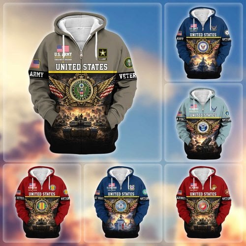 Premium US Veteran Zip Up Hoodie BTTN151021, Gifts For US Veterans, Gifts For Veterans Day.