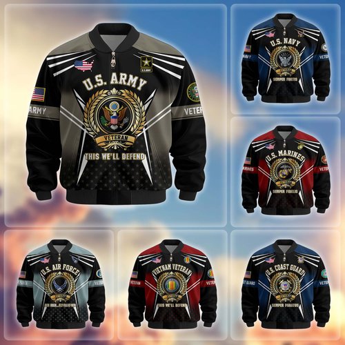 Premium US Veteran Bomber Jacket BTTN281021, Waterproof Windbreaker Coat, US Veteran Gift, Veterans Day Gift.