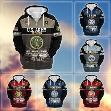 Premium US Veteran Zip Up Hoodie BTTN141021, Gifts For US Veterans, Gifts For Veterans Day.