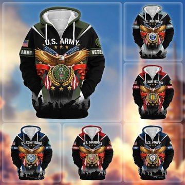 Premium US Veteran Zip Up Hoodie CPHN141011, Gifts For US Veterans, Gifts For Veterans Day.