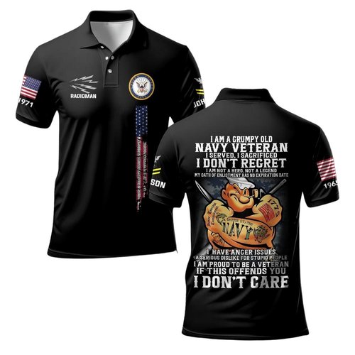 Premium I Am A Grumpy A Veteran Custom US Navy Polo Shirt VPVC219432, Gifts For Navy Veteran, Gifts For Veterans Day.
