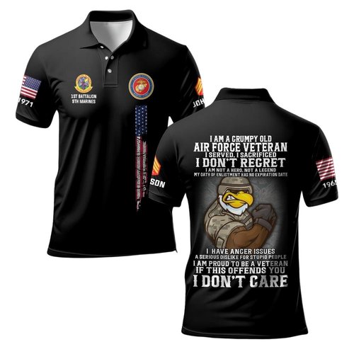 Premium I Am A Grumpy A Veteran Custom USMC Polo Shirt VPVC219433, Gifts For Marine Veteran, Gifts For Veterans Day.