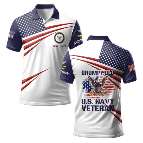 Premium Grumpy Old Veteran Custom US Navy Polo Shirt VPVC219437, Gifts For Navy Veteran, Gifts For Veterans Day.