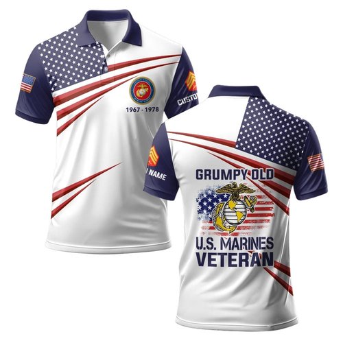 Premium Grumpy Old Veteran Custom USMC Polo Shirt VPVC219438, Gifts For Marine Veteran, Gifts For Veterans Day.