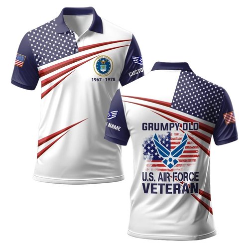 Premium Grumpy Old Veteran Custom USAF Polo Shirt VPVC219439, Gifts For Air Force Veteran, Gifts For Veterans Day.