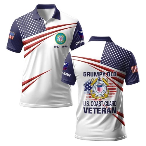 Premium Grumpy Old Veteran Custom USCG Polo Shirt VPVC219440, Gifts For Coast Guard Veteran, Gifts For Veterans Day.