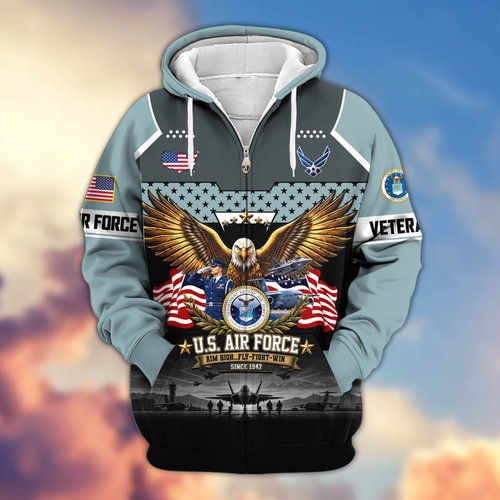 Premium US Veteran Zip Up Hoodie BTTN250922, Gifts For US Veterans, Gifts For Veterans Day.
