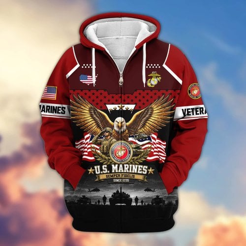 Premium US Veteran Zip Up Hoodie BTTN250922, Gifts For US Veterans, Gifts For Veterans Day.