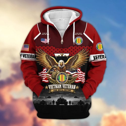Premium US Veteran Zip Up Hoodie BTTN250922, Gifts For US Veterans, Gifts For Veterans Day.