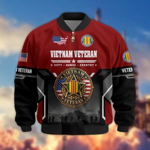 Premium US Veteran Bomber Jacket BTTN280921, Waterproof Windbreaker Coat, US Veteran Gift, Veterans Day Gift.