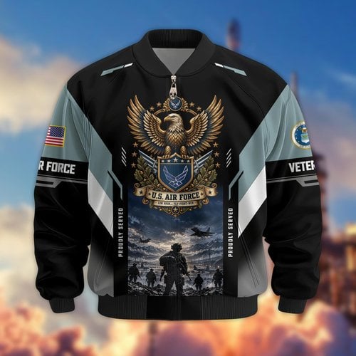 Premium US Veteran Bomber Jacket BTTN250921, Waterproof Windbreaker Coat, US Veteran Gift, Veterans Day Gift.