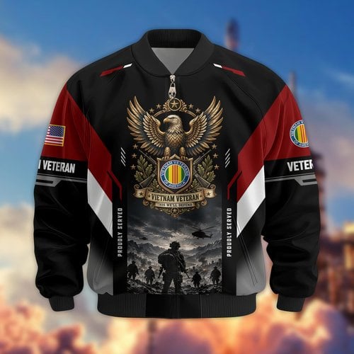 Premium US Veteran Bomber Jacket BTTN250921, Waterproof Windbreaker Coat, US Veteran Gift, Veterans Day Gift.
