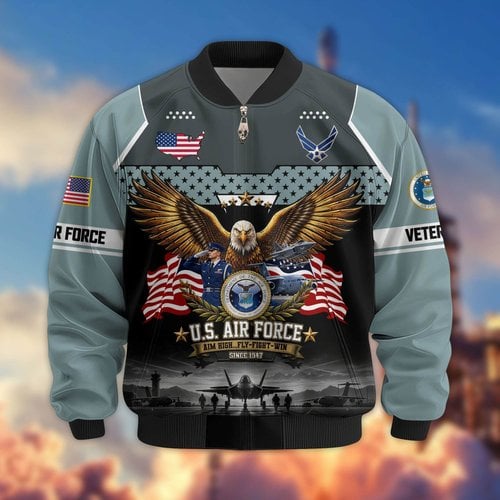Premium US Veteran Bomber Jacket BTTN250923, Waterproof Windbreaker Coat, US Veteran Gift, Veterans Day Gift.