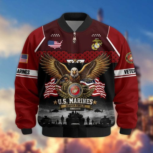Premium US Veteran Bomber Jacket BTTN250923, Waterproof Windbreaker Coat, US Veteran Gift, Veterans Day Gift.