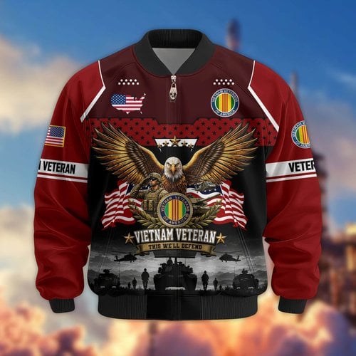 Premium US Veteran Bomber Jacket BTTN250923, Waterproof Windbreaker Coat, US Veteran Gift, Veterans Day Gift.