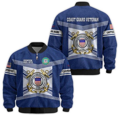 Premium Custom USCG Veteran Bomber Jacket VPVC811365, Waterproof Windbreaker Coat, Coast Guard Veteran Gift, Veterans Day Gift.