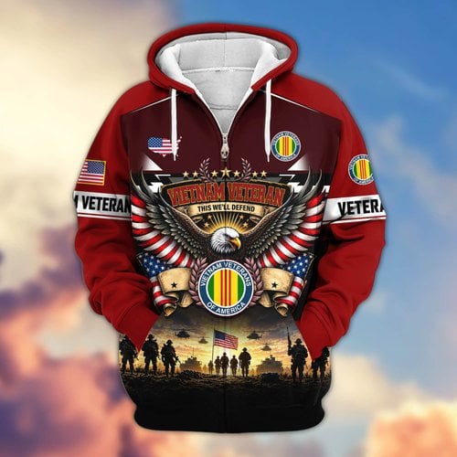 Premium US Veteran Zip Up Hoodie BTTN300921, Gifts For US Veterans, Gifts For Veterans Day.