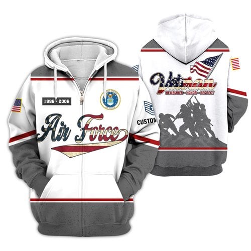 Premium Custom USAF Zip Up Hoodie VPVC609374, Gifts For Air Force Veteran, Gifts For Veterans Day.