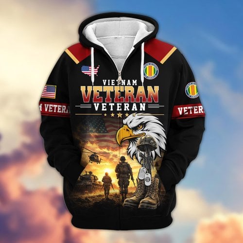 Premium US Veteran Zip Up Hoodie BTTN191022, Gifts For US Veterans, Gifts For Veterans Day.