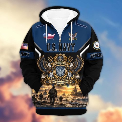 Premium US Veteran Zip Up Hoodie BTTN221023, Gifts For US Veterans, Gifts For Veterans Day.