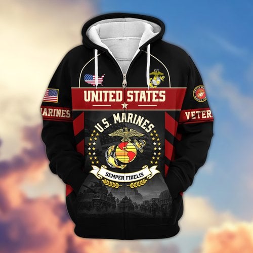 Premium US Veteran Zip Up Hoodie BTTN221021, Gifts For US Veterans, Gifts For Veterans Day.