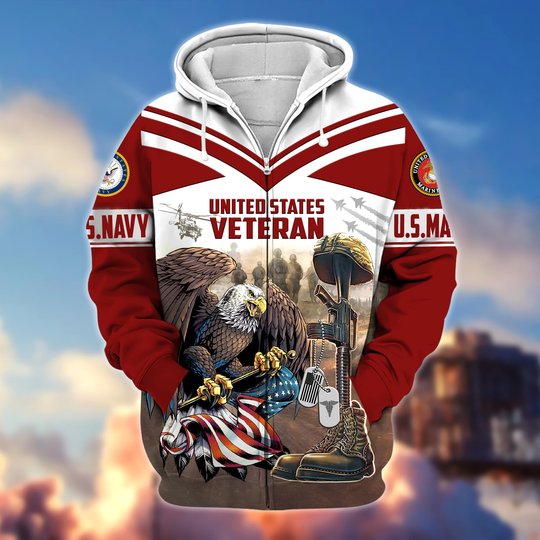 Premium US Navy, US Marines Veteran Zip Up Hoodie APVC121011