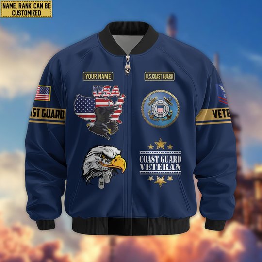 Premium Custom USCG Veteran Bomber Jacket VPVC802205, Gifts For Coast Guard Veteran, Gifts On Father's Day, Veterans Day.