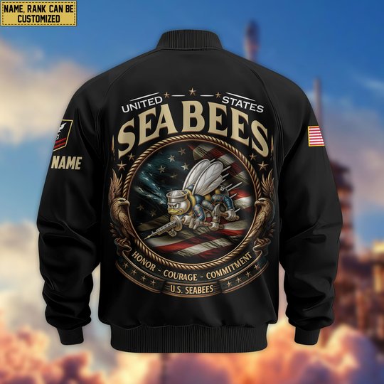 Premium Custom US Seabees Bomber Jacket VPVC803009, Gifts For Seabees Veteran, Gifts On Father's Day, Veterans Day.