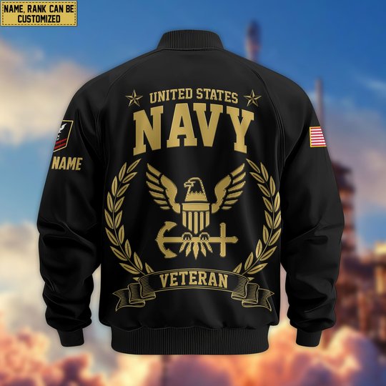 Premium Custom US Navy Veteran Bomber Jacket VPVC803102, Gifts For US Navy Veteran, Gifts On Father's Day, Veterans Day.