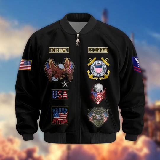 Premium Custom USCG Veteran Bomber Jacket VPVC803605, Gifts For Coast Guard Veteran, Gifts On Father's Day, Veterans Day.