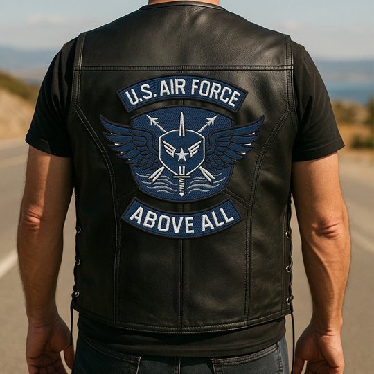 Premium USAF Veterans Custom Leather Motor Vest VPVC702107, Gifts For Air Force Veteran, Gifts On Father's Day, Veterans Day.