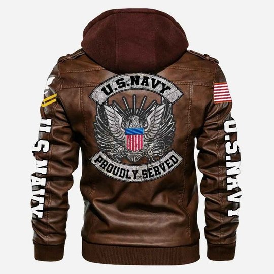 Premium Custom US Navy Veteran Leather Jacket VPVC702154, Gifts For Navy Veteran, Gifts On Father's Day, Veterans Day.