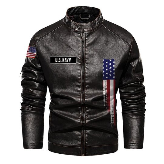 Premium US Navy Veteran Leather Jacket VPVC702306, Gifts For Navy Veteran, Gifts On Father's Day, Veterans Day.