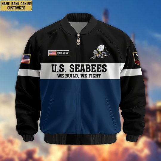Premium Custom US Seabees Bomber Jacket VPVC805309, Gifts For Seabees Veteran, Gifts On Father's Day, Veterans Day.