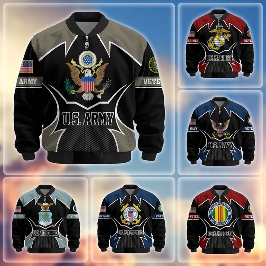Premium US Veterans Bomber Jacket BPHN270811, Gifts For US Veterans, Gifts On Father's Day, Veterans Day.