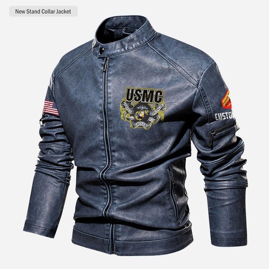 Premium Custom USMC Veteran Leather Jacket VPVC702310, Gifts For Marine Veteran, Gifts On Father's Day, Veterans Day.