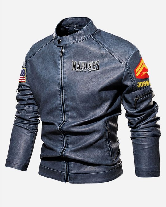 Premium Custom USMC Veteran Leather Jacket VPVC702324, Gifts For Marine Veteran, Gifts On Father's Day, Veterans Day.
