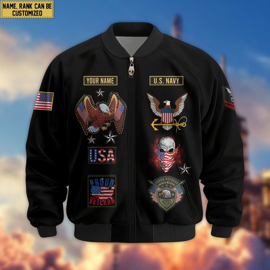 Premium Custom US Navy Veteran Bomber Jacket VPVC810802, Gifts For US Navy Veteran, Gifts On Father's Day, Veterans Day.