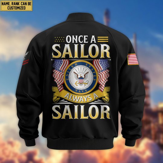 Premium Custom US Navy Veteran Bomber Jacket VPVC810802, Gifts For US Navy Veteran, Gifts On Father's Day, Veterans Day.