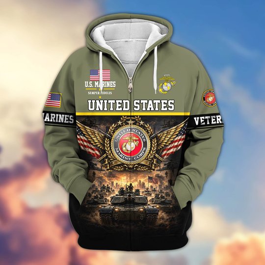 Premium US Veteran Zip Up Hoodie BTTN151021, Gifts For US Veterans, Gifts For Veterans Day.
