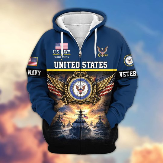 Premium US Veteran Zip Up Hoodie BTTN151021, Gifts For US Veterans, Gifts For Veterans Day.
