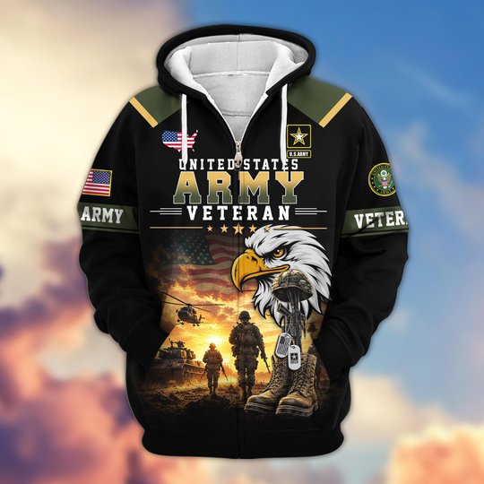 Premium US Veteran Zip Up Hoodie BTTN191022, Gifts For US Veterans, Gifts For Veterans Day.