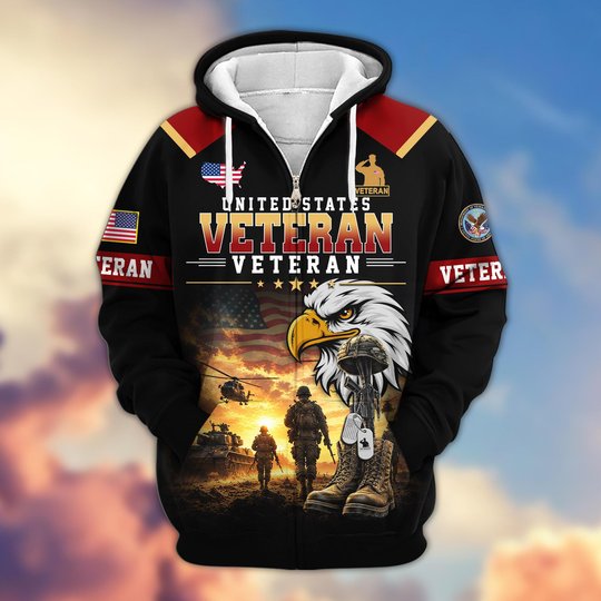 Premium US Veteran Zip Up Hoodie BTTN191022, Gifts For US Veterans, Gifts For Veterans Day.
