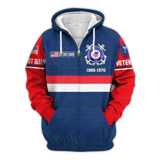 Premium Custom USCG Zip Up Hoodie VPVC609535, Gifts For Coast Guard Veteran, Gifts For Veterans Day.