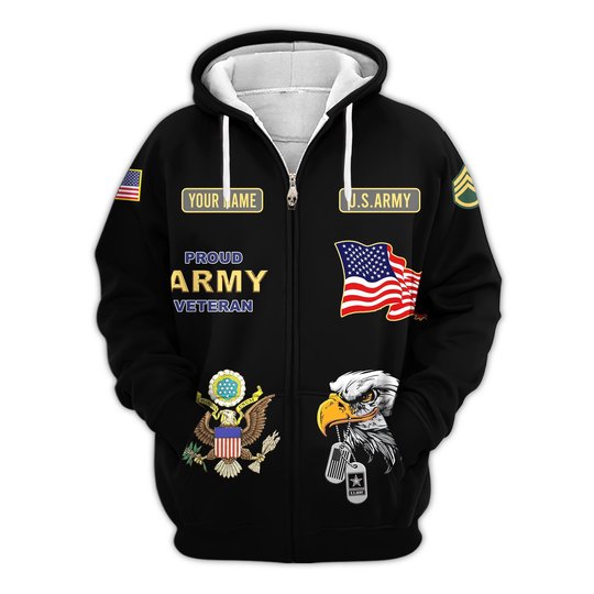 Premium Custom US Army Zip Up Hoodie VPVC609541, Gifts For Army Veteran, Gifts For Veterans Day.