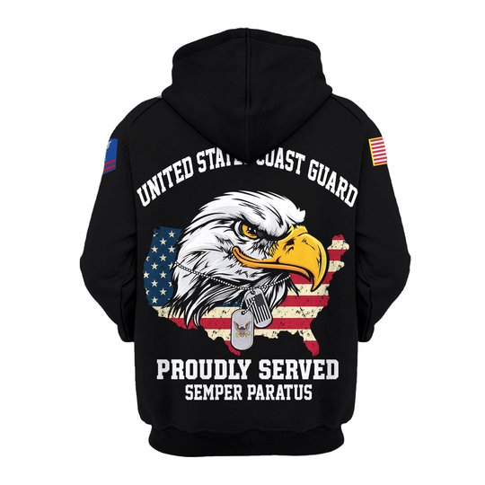 Premium Custom USCG Zip Up Hoodie VPVC609545, Gifts For Coast Guard Veteran, Gifts For Veterans Day.